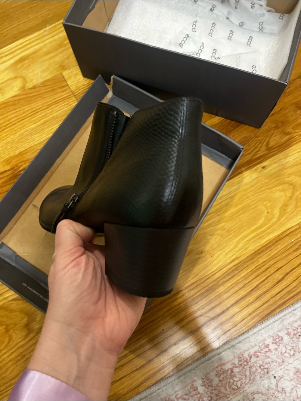 Ecco Black Leather Side-Zip Ankle Booties - Picture 3 of 8